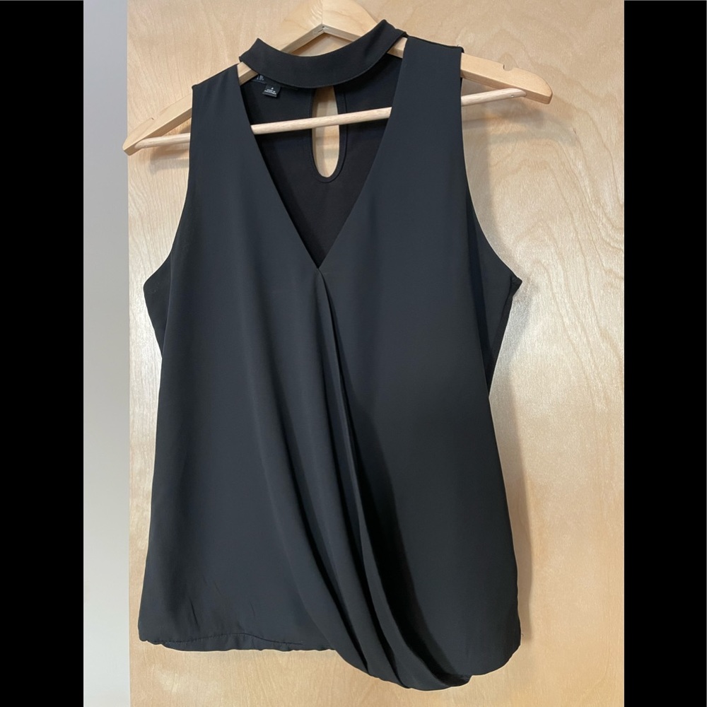 INC International Concepts Black Choker Neck Draped Faux Wrap Top Small